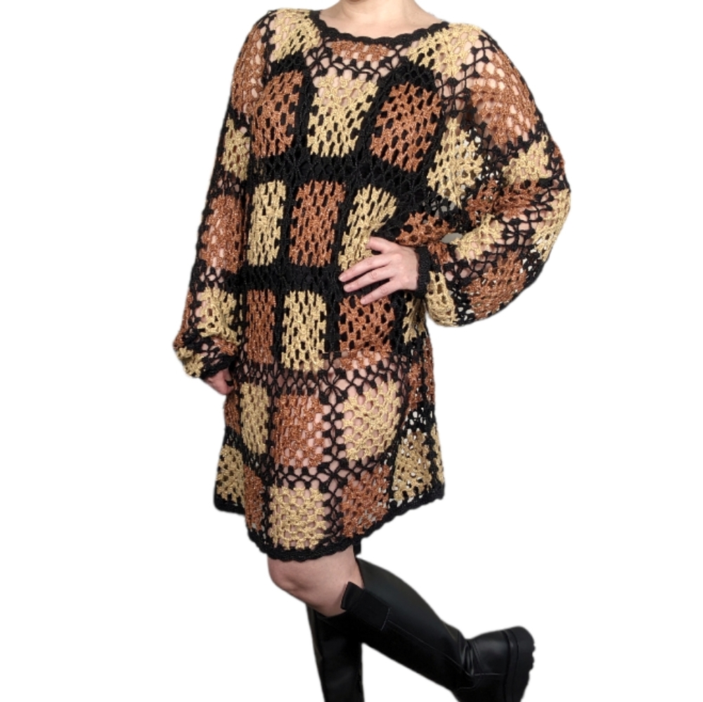 The Icing Granny Square Crocheted Sweater Dress